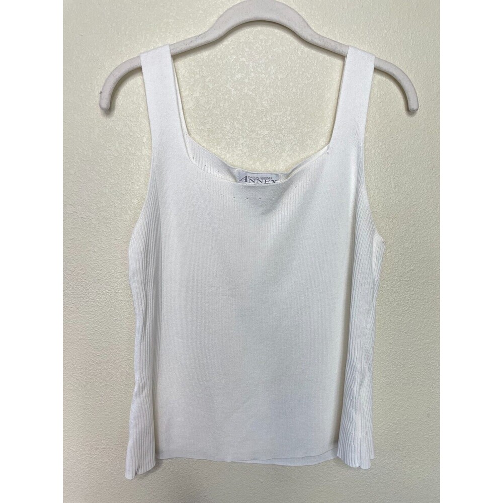Casual Corner Annex Large Petite Knit Tank Top White Ribbed Square Neck